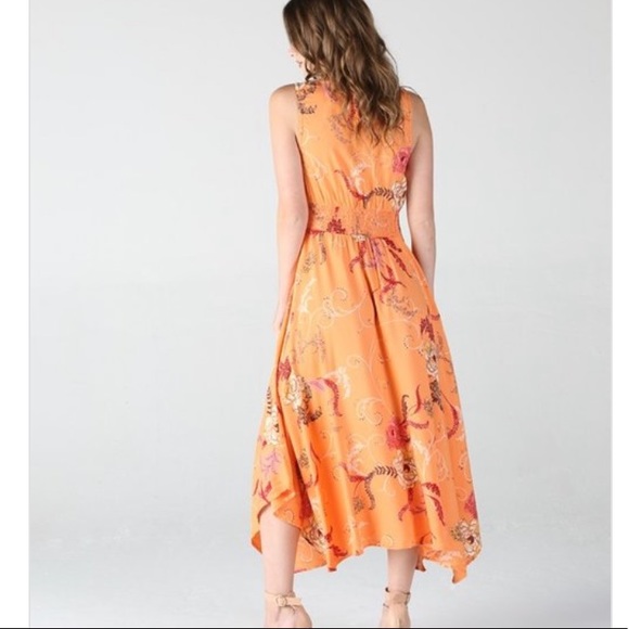 ReStocked** Orange Floral Hanky Hem Midi Dress - Picture 13 of 13